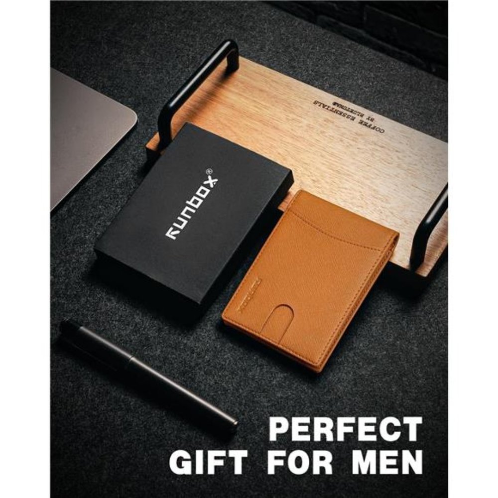 Slim Money Clip Wallets Men RFID Blocking Card Holder Minimalist Leather Brown